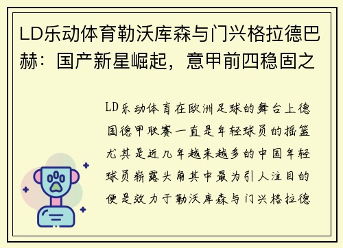 LD乐动体育勒沃库森与门兴格拉德巴赫：国产新星崛起，意甲前四稳固之争