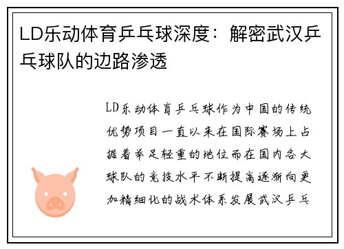 LD乐动体育乒乓球深度：解密武汉乒乓球队的边路渗透