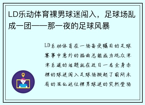 LD乐动体育裸男球迷闯入，足球场乱成一团——那一夜的足球风暴